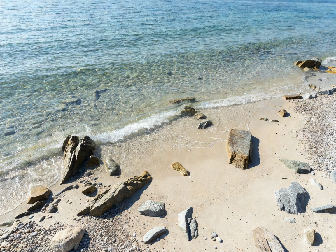Clear Baltic sea water meeting a bright rocky and sandy shoreline
