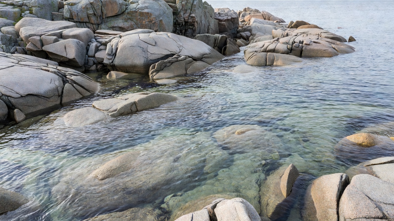 Granite rocks and clear Baltic water along a rugged island coastline