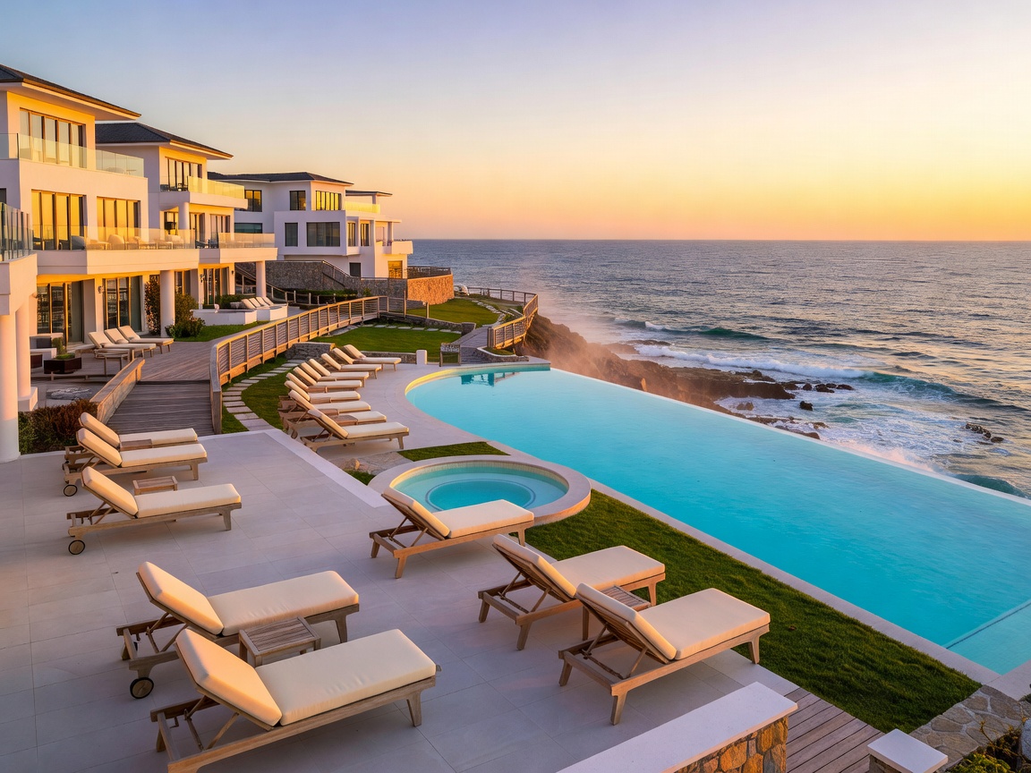 Larger hotel property with outdoor terrace and leisure facilities near the coast