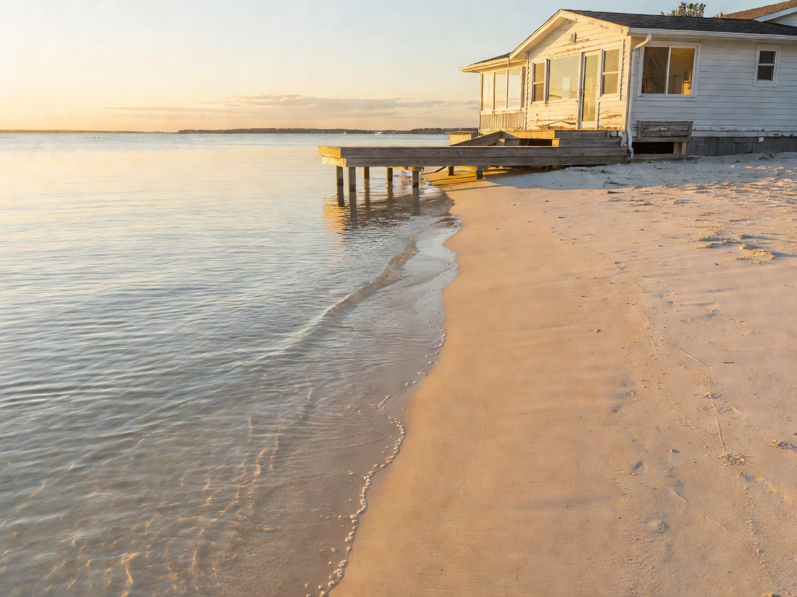 Sand and shallow water immediately in front of a shoreline property